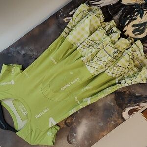 black label whimsical dress/ tunic kiwi knit with woven cotton flounce hem NWT